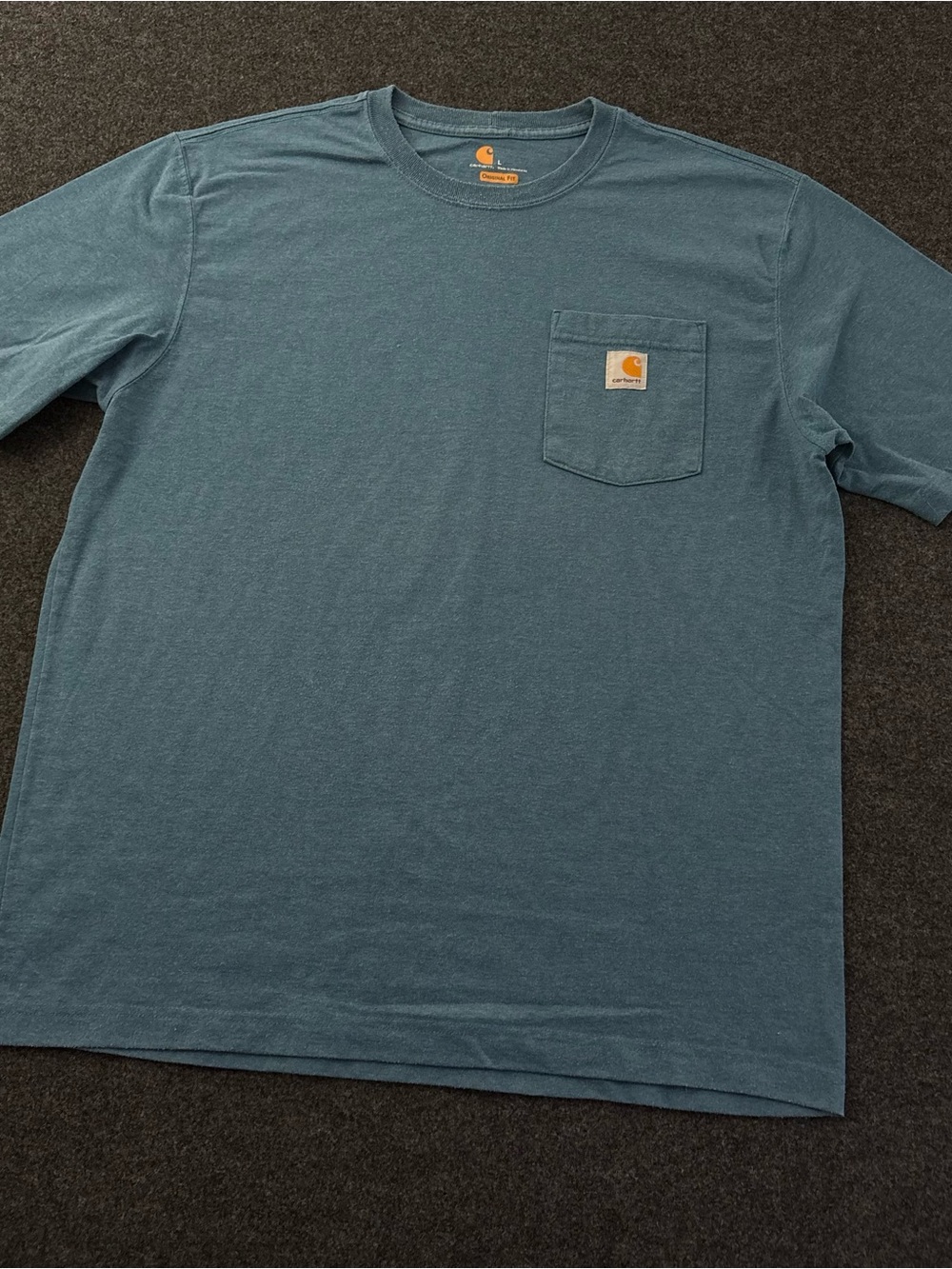 Carhartt Original Fit Pocket T Shirt Mens L Blue Workwear Logo Oversized Fit